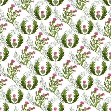 Watercolor seamless pattern with stylized twigs, flowers and leaves Stock Illustration