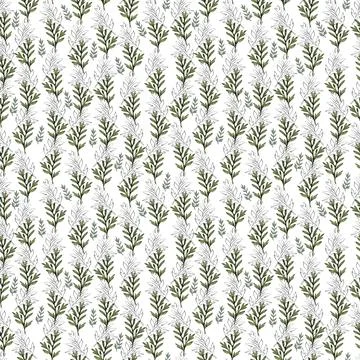 Watercolor seamless pattern with stylized twigs, flowers and leaves Stock Illustration