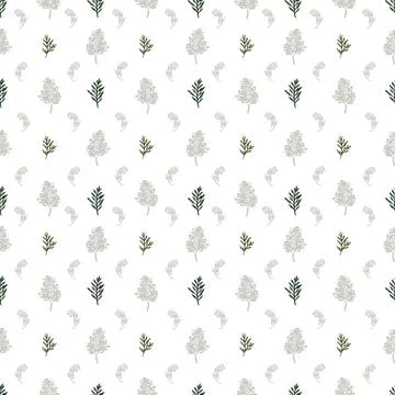 Watercolor seamless pattern with stylized twigs, flowers and leaves Stock Illustration