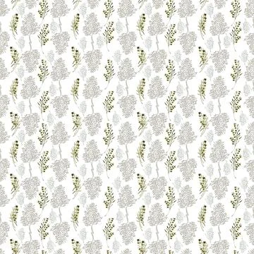 Watercolor seamless pattern with stylized twigs, flowers and leaves Stock Illustration