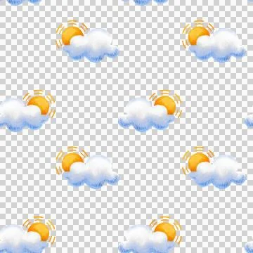 Watercolor seamless pattern with tea set, letter, flower pot, umbrella, clouds Stock Illustration