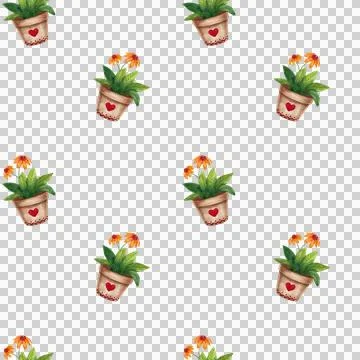 Watercolor seamless pattern with tea set, letter, flower pot, umbrella, clouds Stockillustratie