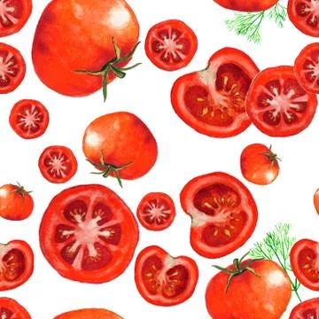 Watercolor seamless pattern with tomatoes. 스톡 일러스트