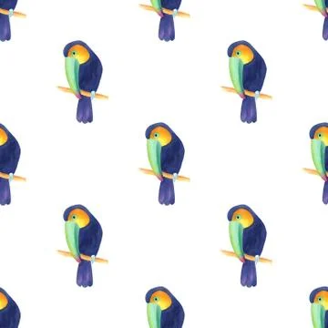 Watercolor seamless pattern with toucans Stock Illustration