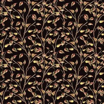 Watercolor seamless pattern with tree branch with leaves. Hand painted autumn Stock Illustration