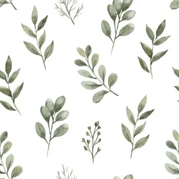 Watercolor seamless pattern with trendy dried plants and flowers. Hand drawn Illustrazione stock