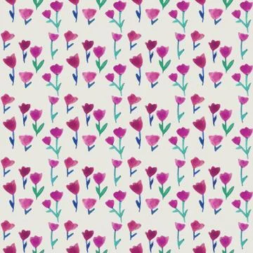 Watercolor seamless pattern with tulips and pastel background. Stock-Illustration