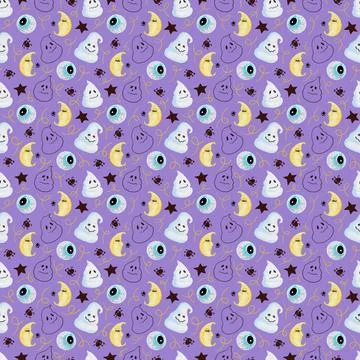Watercolor seamless pattern with various elements of Halloween sweets Stock Illustration