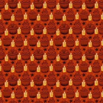 Watercolor seamless pattern with various elements of Halloween sweets イラスト素材