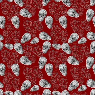 Watercolor seamless pattern with various Halloween theme elements 스톡 일러스트
