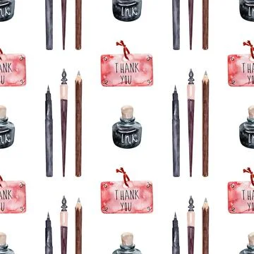 Watercolor seamless pattern with various objects of calligraphy イラスト素材