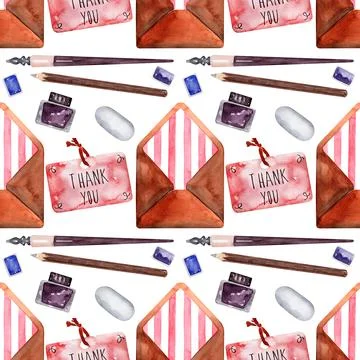 Watercolor seamless pattern with various objects of calligraphy イラスト素材