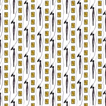 Watercolor seamless pattern with various objects of calligraphy イラスト素材