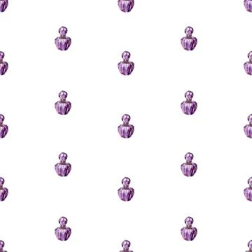 Watercolor seamless pattern with various perfume bottles Illustration