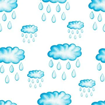Watercolor seamless pattern vith rainy clouds 스톡 일러스트