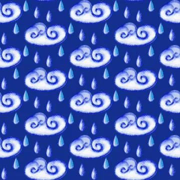 Watercolor seamless pattern vith rainy clouds Stockillustratie