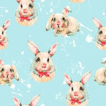 Watercolor seamless pattern with white rabbit Stock Illustration