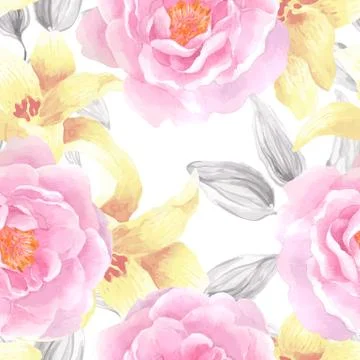 Watercolor seamless roses pattern. Stock Illustration