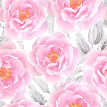 Watercolor seamless roses pattern. Stock Illustration