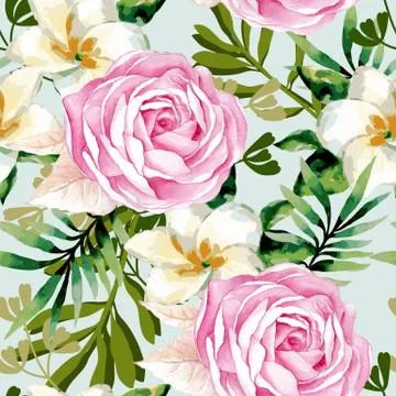 Watercolor seamless roses pattern Stock Illustration