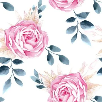 Watercolor seamless roses pattern Illustrazione stock