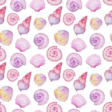 Watercolor seamless shells pattern Stock Illustration