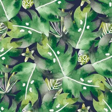 Watercolor Seamless Tropical Pattern Pattern with leaves. Background Illustrazione stock