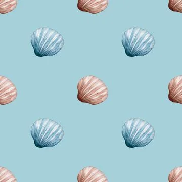 Watercolor seashell pattern for textile and packaging design with seamless .. Stock Photos
