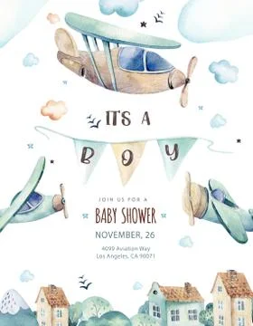 Watercolor set background illustration of a cute cartoon and fancy sky scene Stock Illustration
