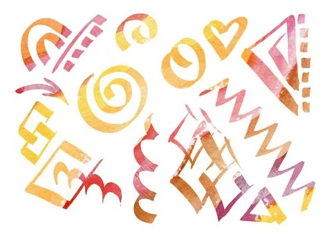 Watercolor Set of design geometric elements for frames in the style of line art Stock Illustration
