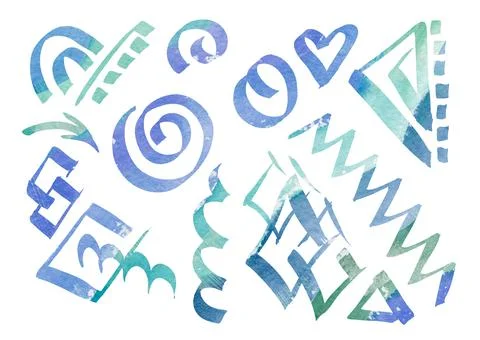 Watercolor Set of design geometric elements for frames in the style of line art Stock Illustration