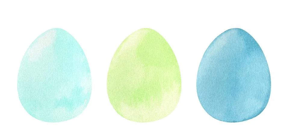 Watercolor set with dyed Easter eggs in blue and green colors Stock Illustration
