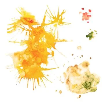 Watercolor set of several blots of different sizes in yellow colors isolated on Stock Illustration