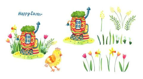 Watercolor set for your Easter design. Stock Illustration