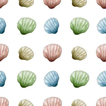 Watercolor shell pattern for seamless textile and wrapping design 写真素材