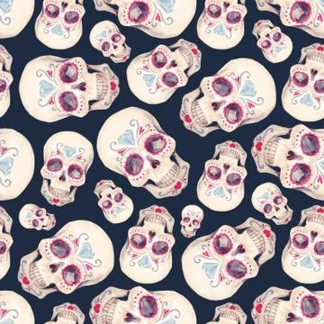 Watercolor skull seamless pattern Stock Illustration
