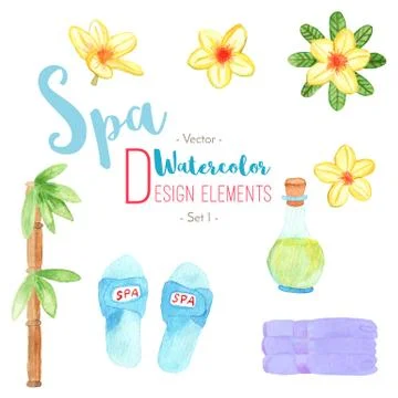 Watercolor Spa design elements on white background Stock Illustration