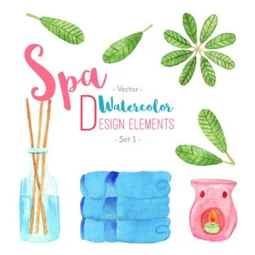 Watercolor Spa design elements on white background Stock Illustration