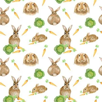 Watercolor sping Easter rabbit seamless pattern. Scrapbook paper design with Stock Illustration
