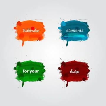 Watercolor splash bright elements Stock Illustration