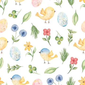 Watercolor spring digital paper. easter seamless spring pattern. Neutral de.. Stock Illustration