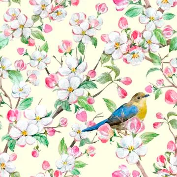 Watercolor spring floral pattern Stock Illustration