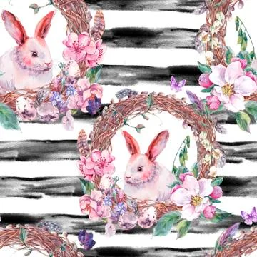 Watercolor spring Happy Easter Seamless Pattern Stock Illustration
