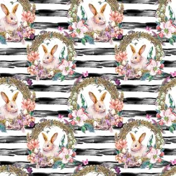 Watercolor spring Happy Easter Seamless Pattern Stock Illustration
