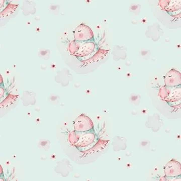 A watercolor spring illustration of the cute easter baby bird and eggs. Egg Stock Illustration