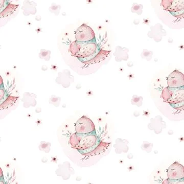 A watercolor spring illustration of the cute easter baby bird and eggs. Egg Stock Illustration