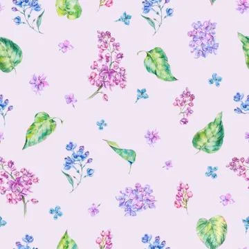 Watercolor spring lilac seamless pattern Stock Illustration