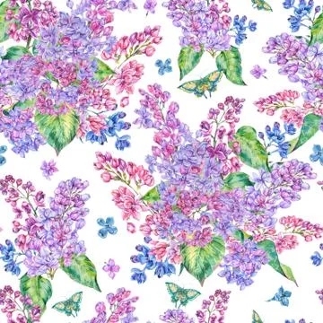 Watercolor spring lilac seamless pattern Stock Illustration