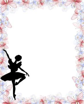 Watercolor square spring flowers frame in cartoon style with a flower fairy.  Illustrazione stock