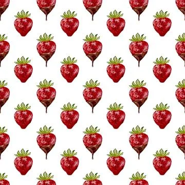 Watercolor strawberry pattern design for textiles and packaging in seamless.. Stock Illustration
